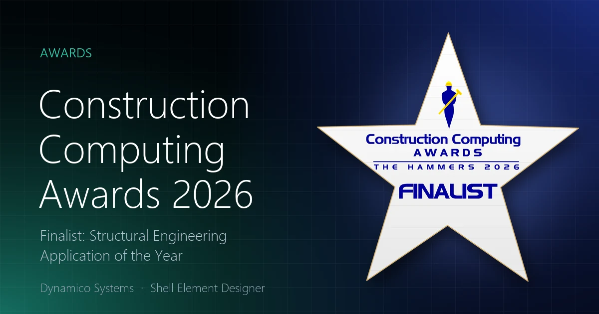 Construction Computing Awards, The Hammers 2026, finalist badge beside the title Construction Computing Awards 2026, Structural Engineering Application of the Year